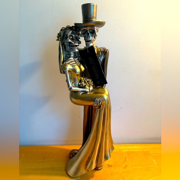 NWT RACHEL ZOE GOLD HALLOWEEN SKELETON BRIDE & GROOM 19.5” - Picture 1 of 6